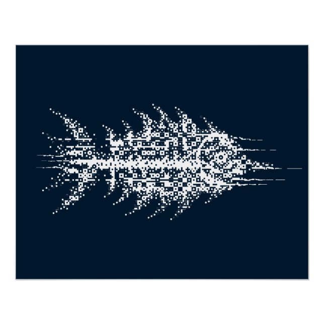 Poster Glitch Pixel White Fish Wall Art (Devant)