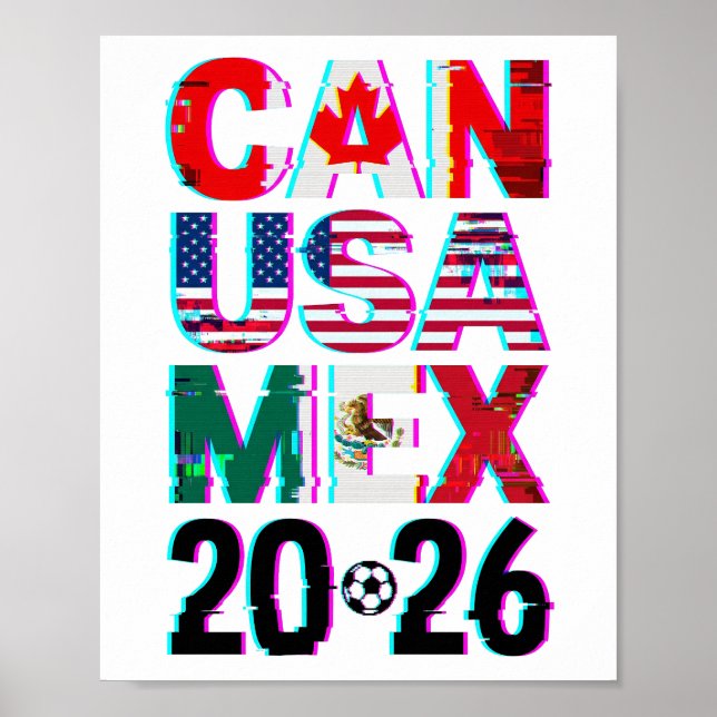 Poster Glitched CAN USA MEX 2026  – World Cup Soccer  (Devant)