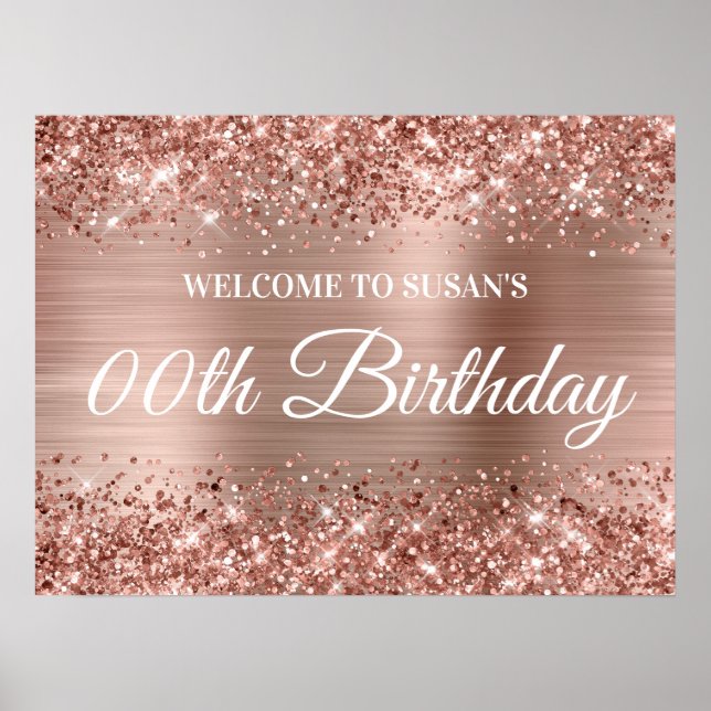 Poster Glitter Rose Gold Foil N'importe quel âge Annivers (Devant)