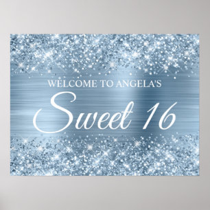 Poster Glitterie Bleu clair Foil Sweet 16 Bienvenue