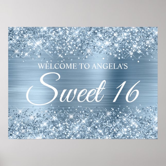 Poster Glitterie Bleu clair Foil Sweet 16 Bienvenue (Devant)