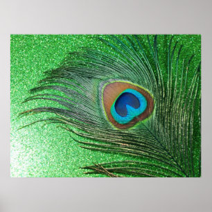 Poster Glittery Green Peacock Feather Encore Vie