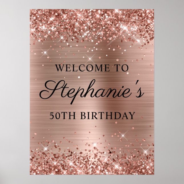 Poster Glittery Rose Gold Foil 50e anniversaire 18x24 (Devant)