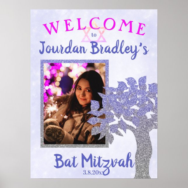 Poster Glittery Tree Bat Mitzvah Welcome Sign (Devant)