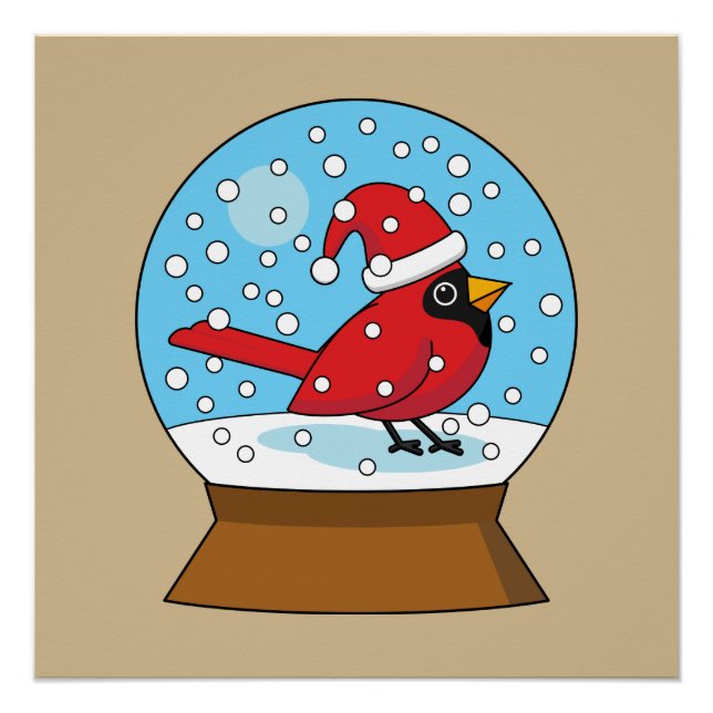 Poster Globe des neiges avec cardinal rouge mignon (Devant)