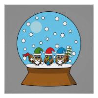 Globe des neiges avec trois Chouettes Gnomes