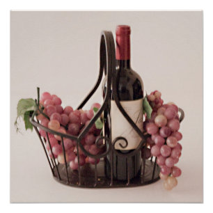 Poster Glossy Basket Wein und Trauben