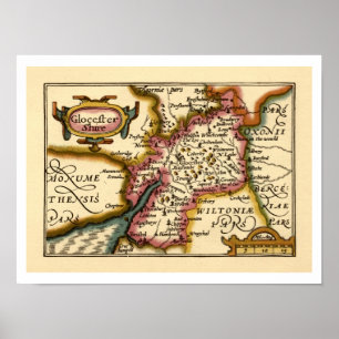 Poster Gloucestershire Comté Angleterre Ancienne carte An