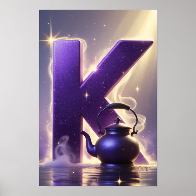 Poster Glowing Letter K Halloween Wall Art for Kids Room (Devant)