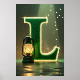 Poster Glowing Letter L Wall Art for Kids Rooms