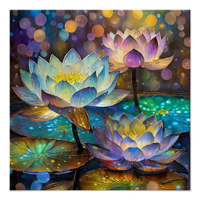 Poster Glowing Lotus Flowers Trio (Devant)
