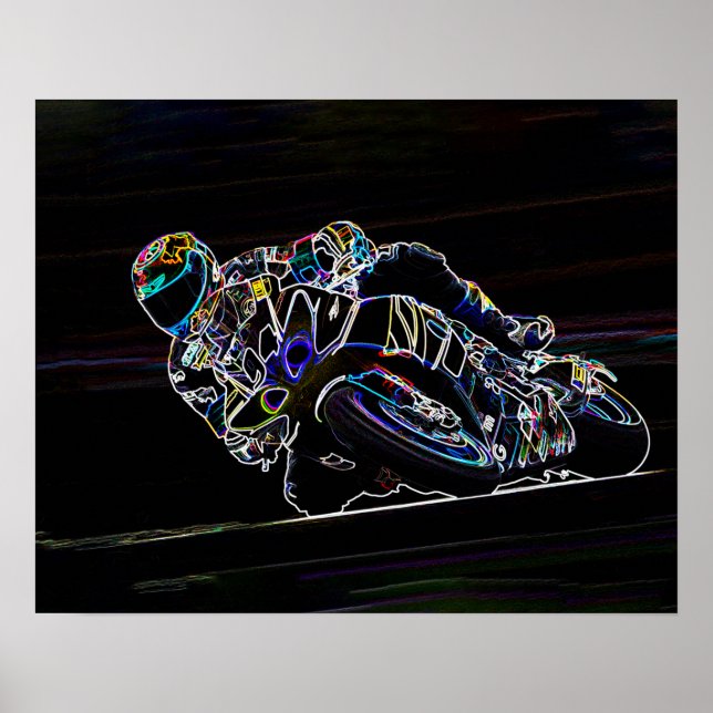Poster Glowing Motorcycle Rider Circle Racing Sketch (Devant)