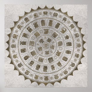 Poster Glyphes du calendrier maya texture dorée sur pierr