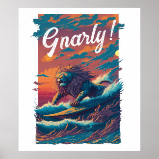 Poster Gnarly ! Lion Surfer, Personnalisé