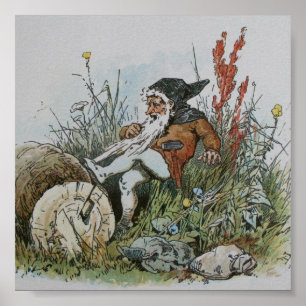 Poster Gnome avec sa barbe prise sur un journal