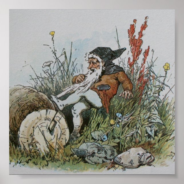 Poster Gnome avec sa barbe prise sur un journal (Devant)