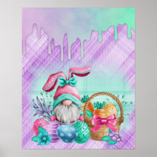 Poster Gnome De Lapin De Pâques Avec Oeufs De Panier