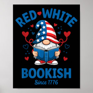 Poster Gnome de lecture patriotique livresque blanc rouge