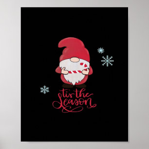 Poster Gnome de Noël avec Canne de Bonbon