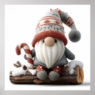Poster Gnome de Noël mignonne avec un Sucre de canne sur