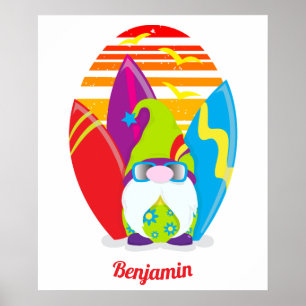 Poster Gnome de surf coloré été