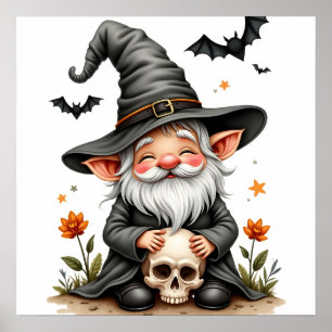 Poster Gnome d'Halloween avec crâne
