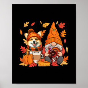 Poster Gnome Dinde Corgi Action de grâce Feuilles d'autom