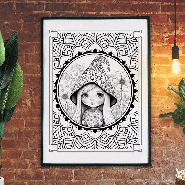 Poster Gnome May Flower Mandala Adult Coloration (Créateur téléchargé)