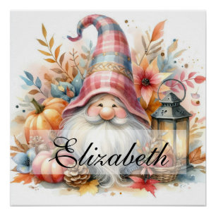 Poster Gnomes d'automne vintages avec feuilles d'automne