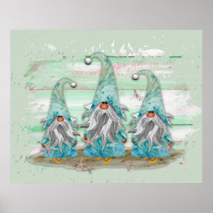 Poster Gnomes de la plage de couleur d'eau bleu tropical