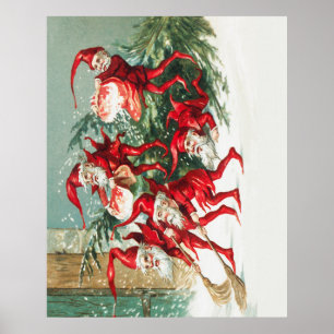 Poster Gnomes sweeping snow with a broom