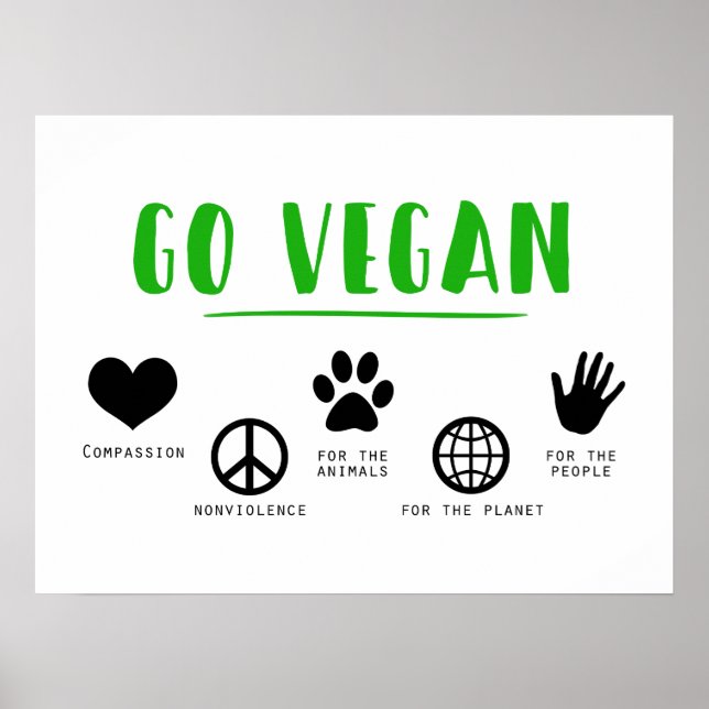 Poster Go Vegan De l'environnement Compassion Veganism (Devant)