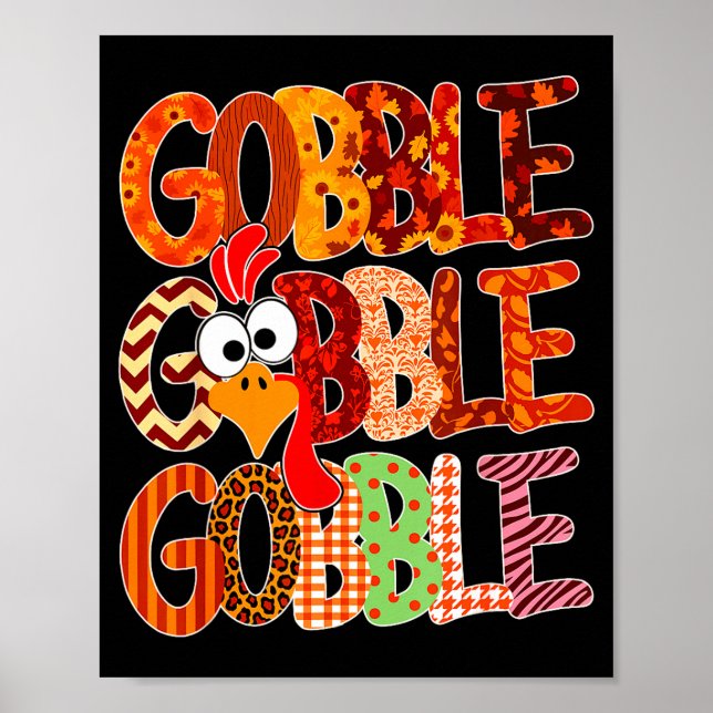 Poster Gobble Gobble Funny Turkey Thanksgiving Women Girl (Devant)