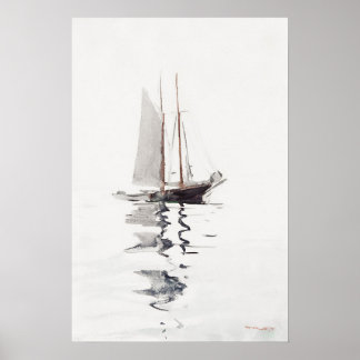 Poster Goélette à deux mâts avec dory par Winslow Homer