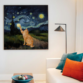 Poster Gogh Kitty Starry Night Chat