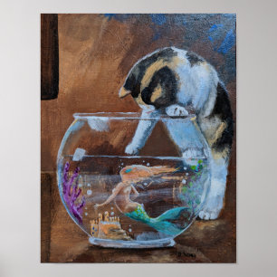 Poster "Gogo Fishing", Chat et Sirène lunatique