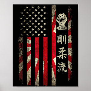 Poster Goju Ryu Karate USA Drapeau Américain Japonais Doj
