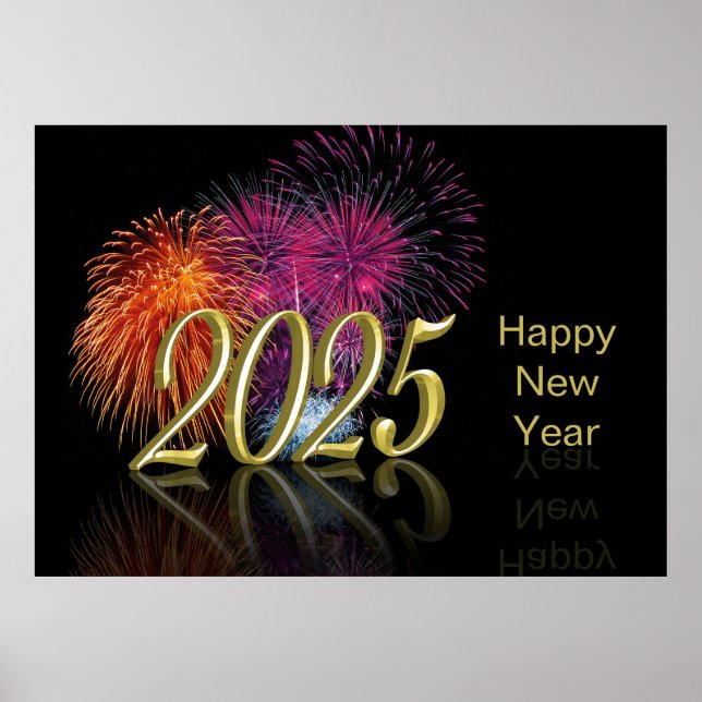 Poster Gold 2025 Fireworks Bonne année (Devant)