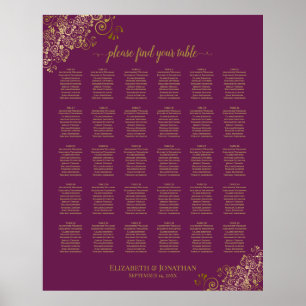 Poster Gold 30 Table Wedding Seating Chart Cassis Purple