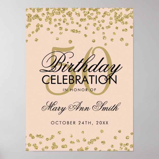 Poster Gold 50e anniversaire Parties scintillant Confetti (Devant)
