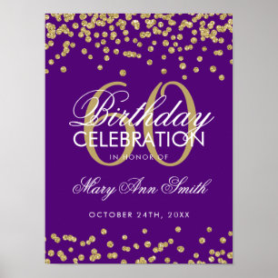 Poster Gold 60th Birthday Glitter Confetti Purple