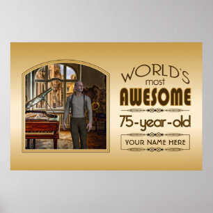 Poster Gold 75th Birthday World's Best Custom Photo Frame