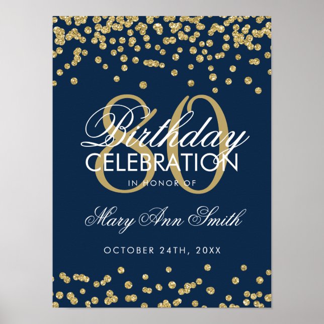 Poster Gold 80e anniversaire Parties scintillant Confetti (Devant)