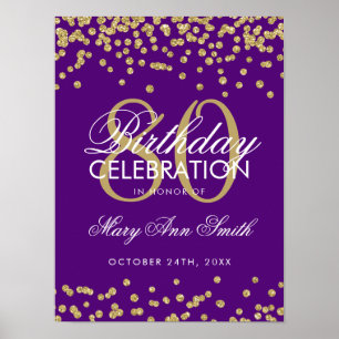 Poster Gold 80e anniversaire Parties scintillant Confetti