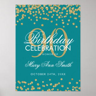 Poster Gold 90e anniversaire Parties scintillant Confetti