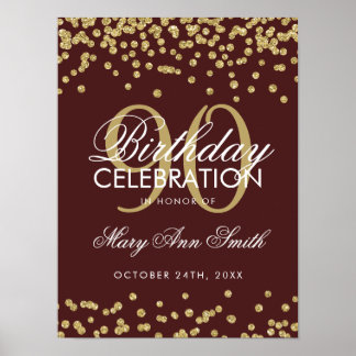 Poster Gold 90e anniversaire Parties scintillant Confetti