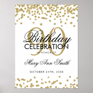Poster Gold 90e anniversaire Parties scintillant Confetti