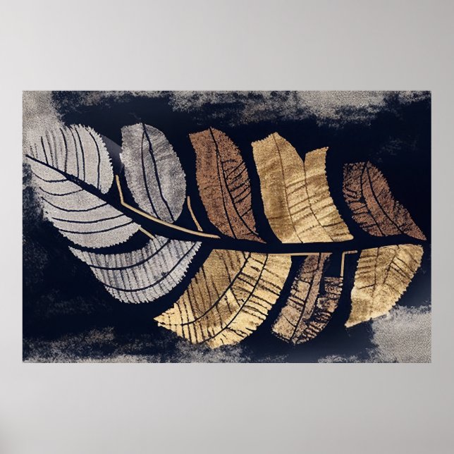 Poster Gold and Silver Metallic Leaves Elegant Botanical  (Devant)