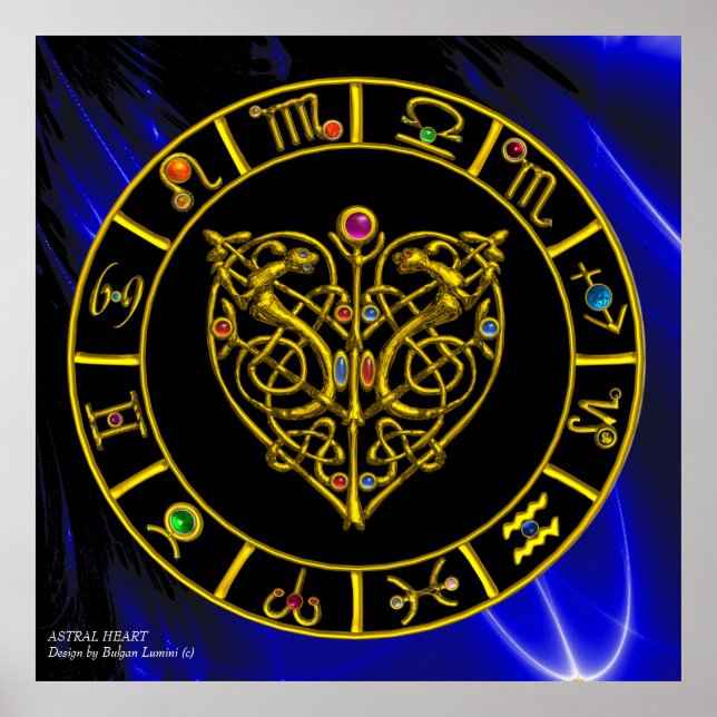 Poster GOLD ASTRAL COEUR ZODIAC SIGNES Bleu Noir (Devant)