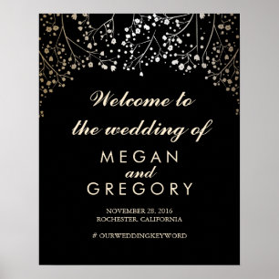 Poster Gold Baby's Breath Wedding Welcome Sign Black